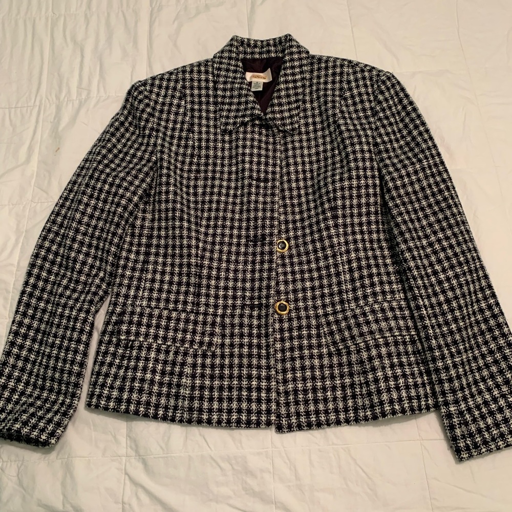 Talbots Black and White Houndstooth Blazer